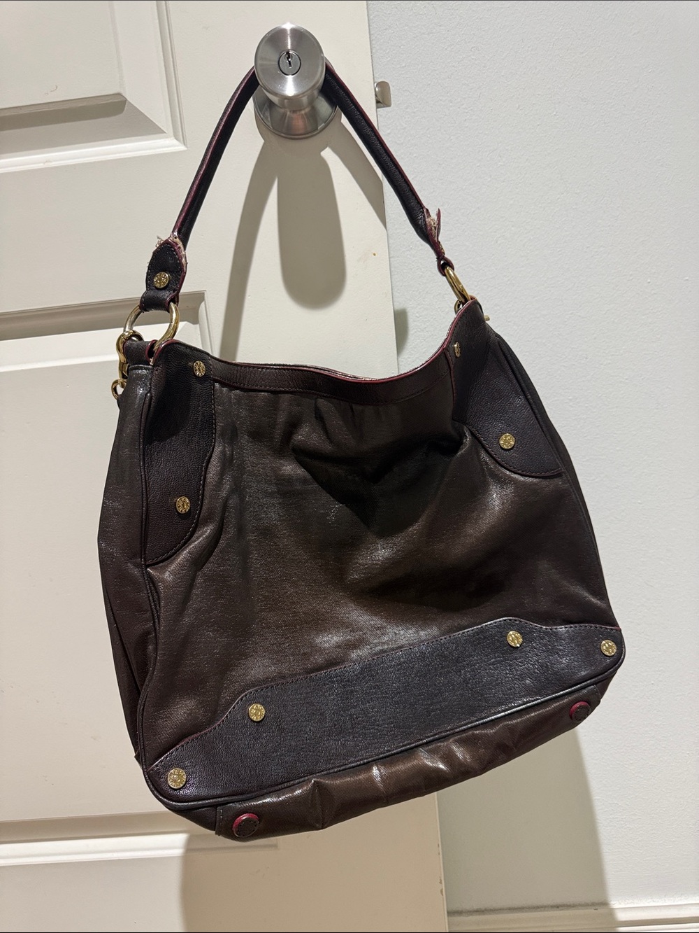 Dark Brown Leather Hobo Shoulder Bag